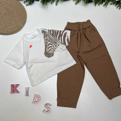 کراپ و شلوار دخترانه طرح گورخری