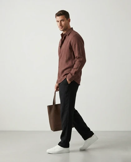 پیراهن لینن اورجینال وارداتی مدل VM - سماقی