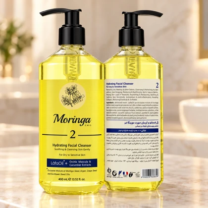 ژل شستشوی صورت آبرسان مورینگا امو مدل 02 مناسب پوست خشک و حساس 400ml