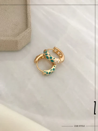 گوشواره حلقه‌ای میناکاری گل سبز