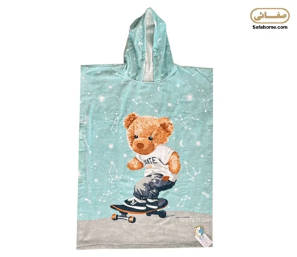 حوله پانچو بچگانه 90 طرح تدی آبی روشن پودایران