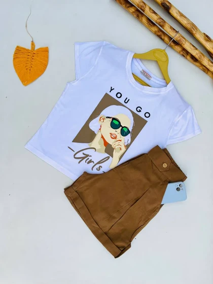 تیشرت و شلوارک لینن دختر you go