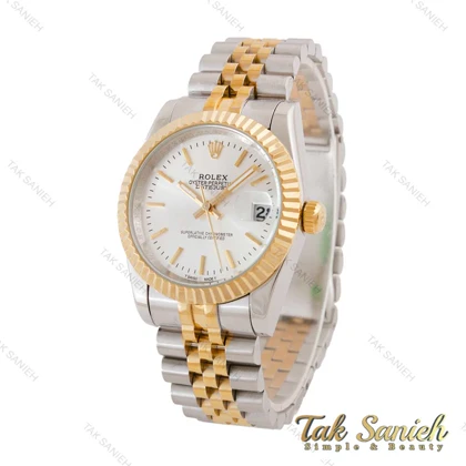 ساعت رولکس مردانه دورنگ طلایی خطی صفحه نقره ای Rolex-4729-G