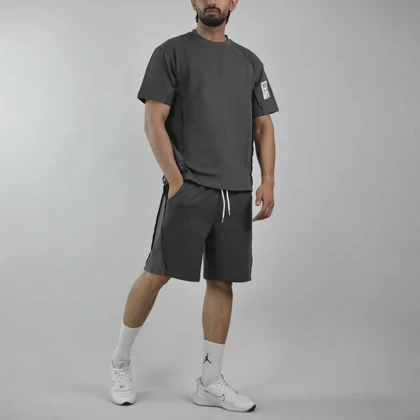 ست تیشرت و شلوارک اسپرت دنیم ور مدل HZ-202 طوسی تیره