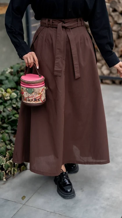 دامن 3 پیل کمربند دار مدل پناه  کد 50281