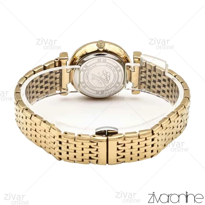 ساعت الکسا پریمیر 0105 زنانه طلایی صفحه سفید دور نگین 106137