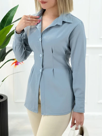 شومیز لینن پشت بندی زنانه - آبی