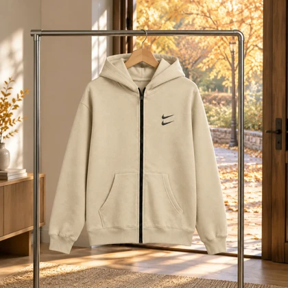 سویشرت دورس کلاهدار مردانه نایکی مدل Double Nike-کرم