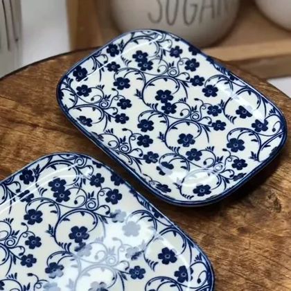 خرما خوری مستطیل بزرگ دنی هوم طرح گل سرمه ای / BA17