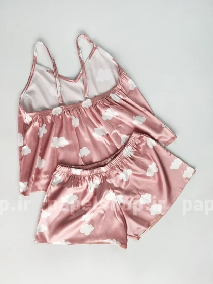 ست لباس خواب تاپ و شورتک ساتن طرح ابر