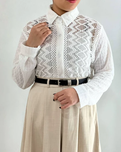 شومیز قلاب بافی جلو دکمه کد 4837