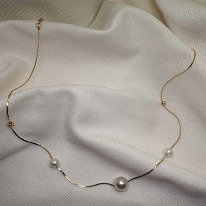 گردنبند ژوپینگ مدل "اشک فرشته" | ترکیب مروارید و گوی طلایی با درخشش ابدی