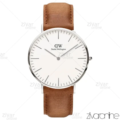 ساعت دنیل ولینگتون مردانه قاب سیلور صفحه سفید بند چرم 104099