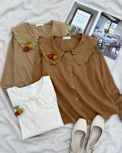 شومیز تمام خامه دوزی یقه ب ب اورجینال کد 5508