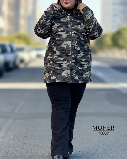 هودی کرک‌دار زنانه سایز بزرگ طرح ارتشی سبز