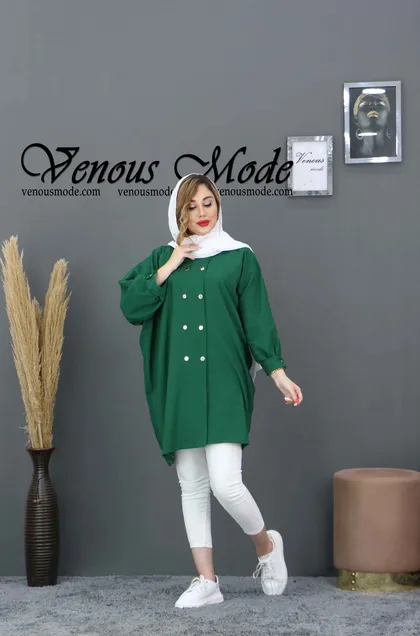 مانتو پانچ یقه دو دکمه
