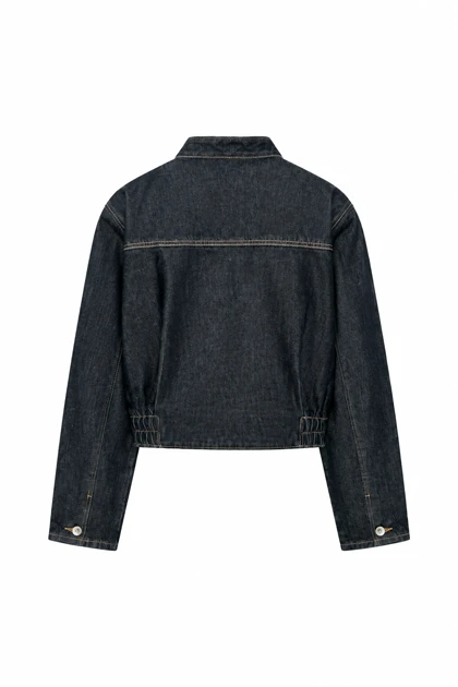 بامبر جین کیمونو زنانه – مدل وراپ تیره (Dark Indigo Wrap Denim Jacket)