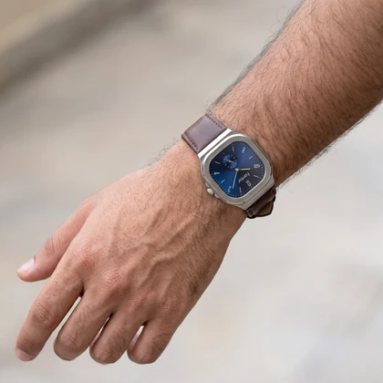 ساعت مچی مردانه فانتور مدل WF1041GB-03 صفحه سرمه‌ای بند چرم قهوه‌ای
