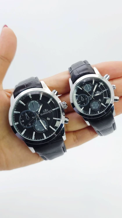 ساعت مچی ست مردانه و زنانه الگانس Elegance با بند چرم و سبک 3موتوره