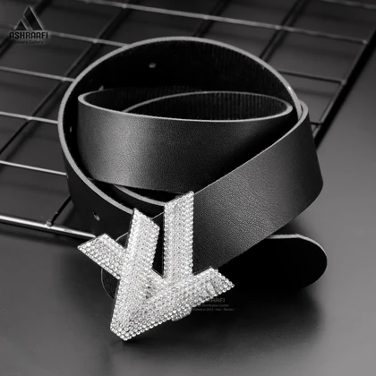 کمربند زنانه نگین‌دار Louis Vuitton Leather Belt BL53
