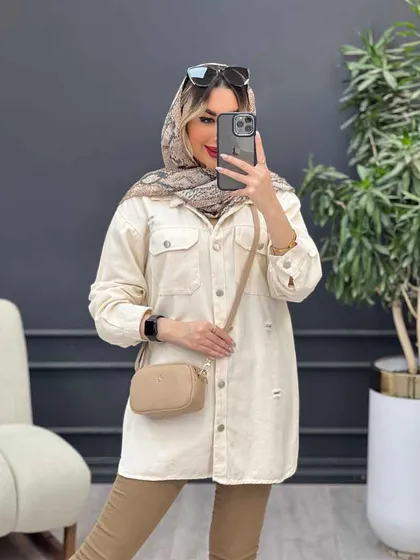 مانتو کتان زاپ‌دار دو جیب پاکتی