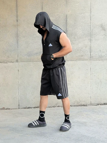 هودی کلاهدار ورزشی نیم زیپ ADIDAS مشکی