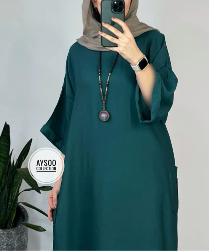 پیراهن مانتویی زیتون 1