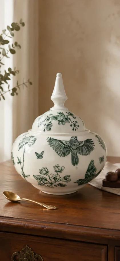 شکلات خوری بزرگ سرامیک گل و پرنده