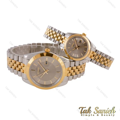 ساعت ست سیتیزن کلاسیک دورنگ طلایی صفحه طوسی Citizen-5660-S