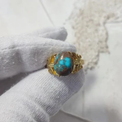 انگشتر زنانه با سنگ فیروزه نیشابور اصل (سایز56)
