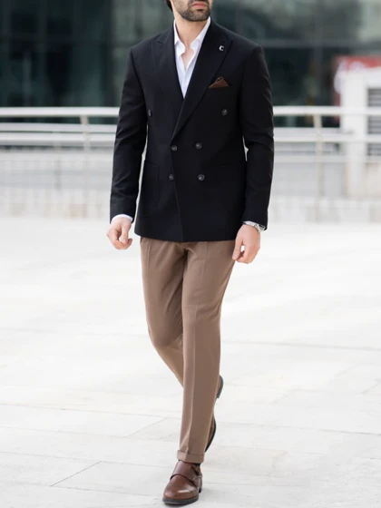 کت مشکی دبل برست دکمه مشکی c251