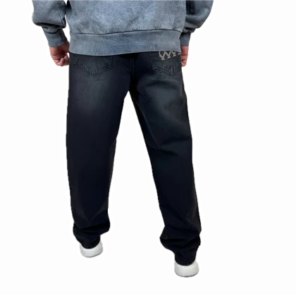 شلوار جین بگ مردانه ذغالی دارک واش با زاپ ظریف