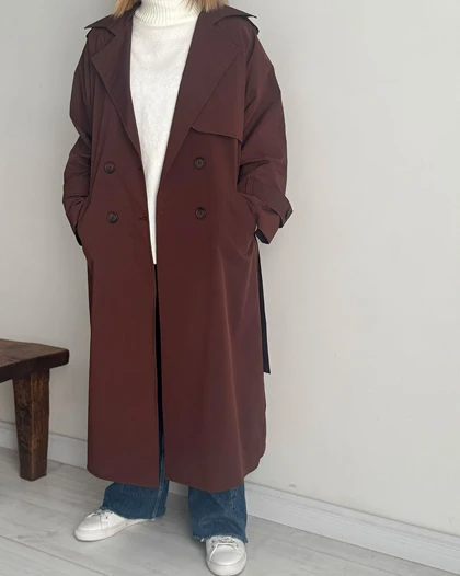 ترنچ کت Drop قد بلند (قهوه ای)