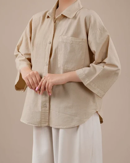 شومیز تک جیب کرم کد 29896