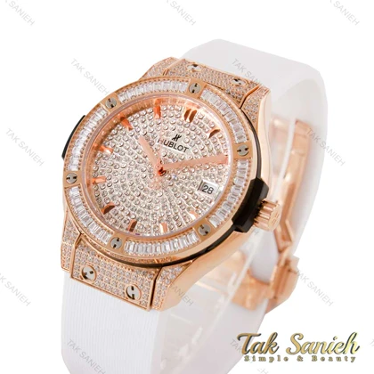 ساعت هابلوت زنانه فول نگین سفید قاب رزگلد Hublot-4903-L