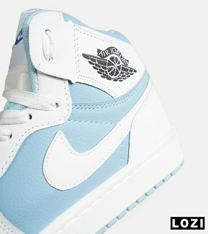 کفش کتانی ساق‌دار مردانه و زنانه سفید آبی NIKE jordan 1 مدل 7692