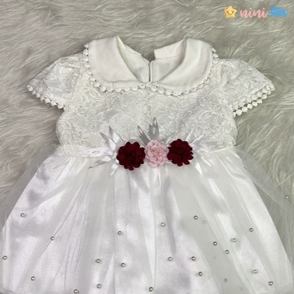 ست لباس عروس نوزادی و بادی سفید