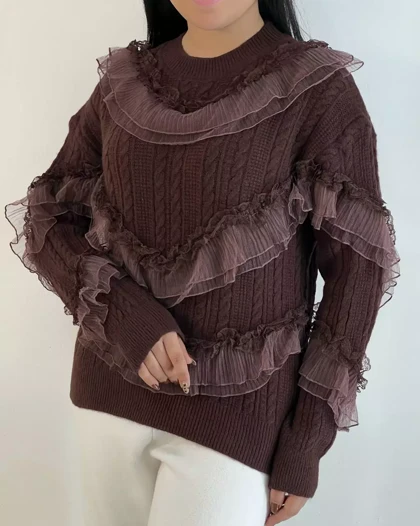 پلیور بافت زنجیری تور دوزی کد 5391