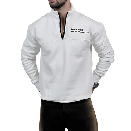 دورس مردانه نوشته دار سفید مشکی مدل نیم زیپ