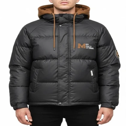 کاپشن مردانه، رنگ مشکی پارچه سیلیکونی با کلاه دورس استایل روزمره کد 1856