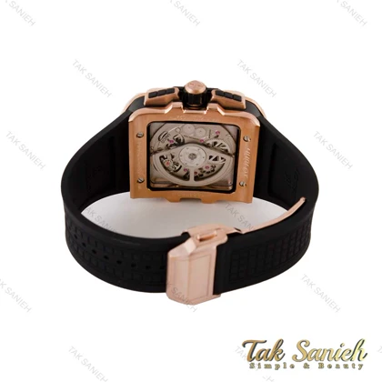 ساعت هابلوت مردانه مربعی رزگلد بند مشکی Hublot-4996-G
