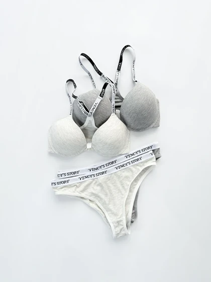 ست شورت و سوتین فنر دار کبریتی جلو باز شو بند نوشته Vencys story