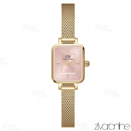 ساعت دنیل ولینگتون زنانه حصیری مستطیلی طلایی صفحه صورتی 105510