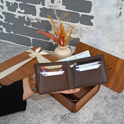 کیف پول چرم جیبی مردانه مدل 2لت قهوه ای ساده