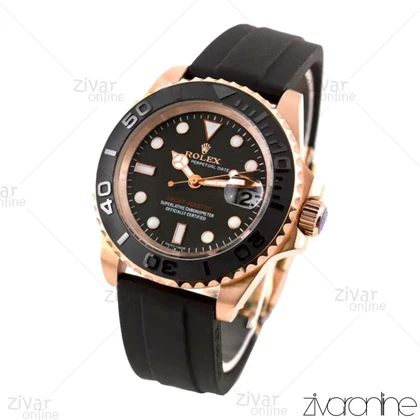 ساعت رولکس یاخ مستر مردانه رزگلد مشکی بند رابر 102580
