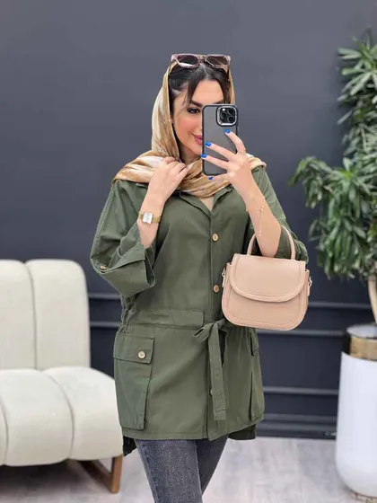 مانتو لینن آستین پاگن سر جیب دکمه