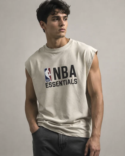 وست گلدوزی کرم طرح NBA لش باکسی پنبه دونخ جذاب ترند / اورجینال دیلم کد 8470