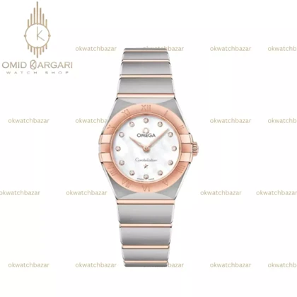 ساعت مچی امگا کانستلیشن بند سیلور رزگلد صفحه سفید اندکس نگین Omega Constellation