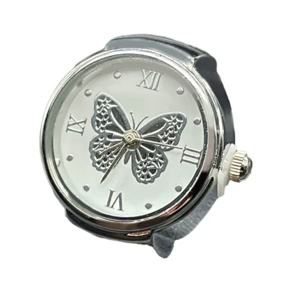 ساعت انگشتری زنانه بند کشی استیل طرح پروانه مشکی