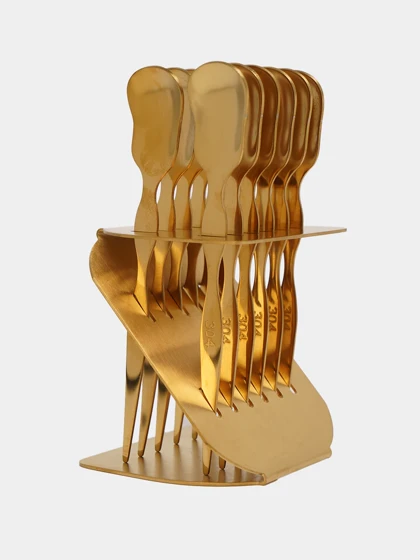 قاشق دسر خوری 12 عددی استند دار طلایی